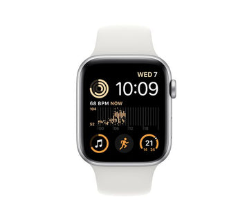 Apple Watch SE 2 GPS, 44mm Silver Aluminium Case with White Sport Band - Pristine